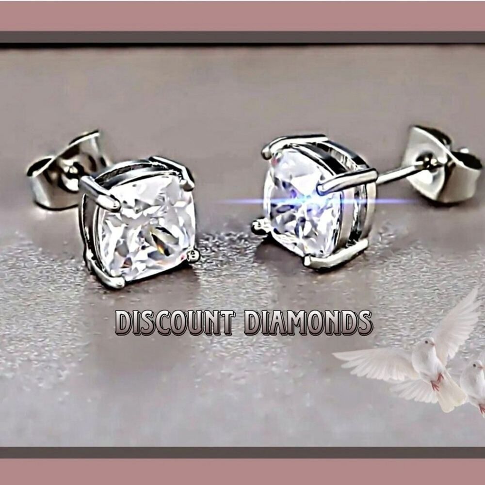 White Diamond Studback Earrings on 925 Sterling Silver - Women's